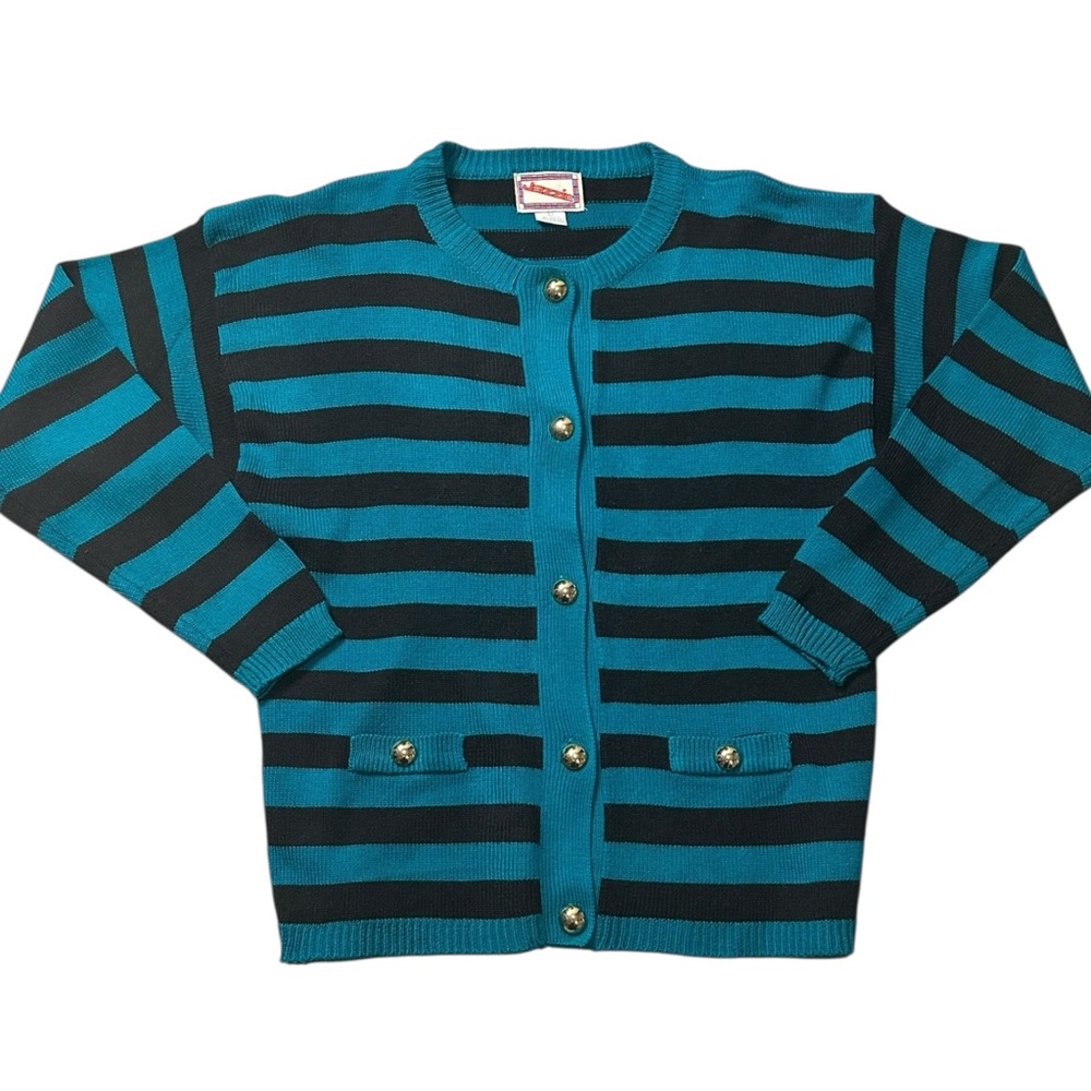 Vintage JAZZIE Teal and black striped sweater size large